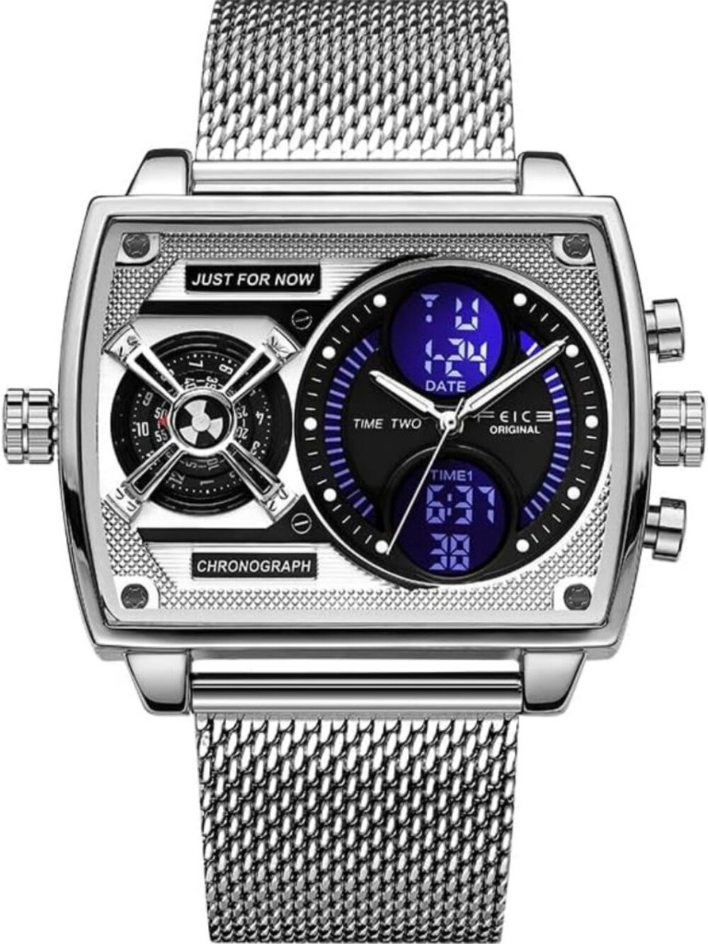 Stylish Men's Big Face Square Quartz Watch - Waterproof, Chronograph, Dual Time